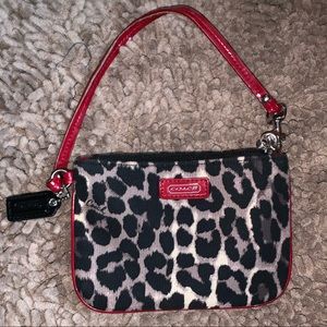 COACH leopard and red small wristlet